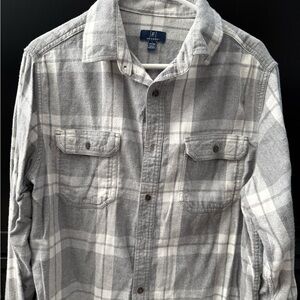 George Men's Gray and White Plaid Button Down Shirt